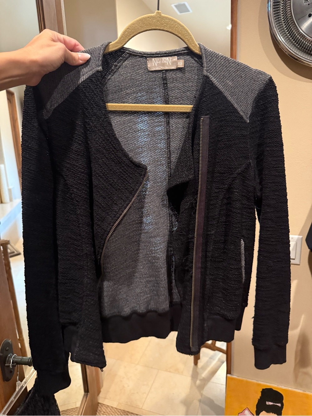 Nation LTD Black and Gray Knit Bomber Jacket
